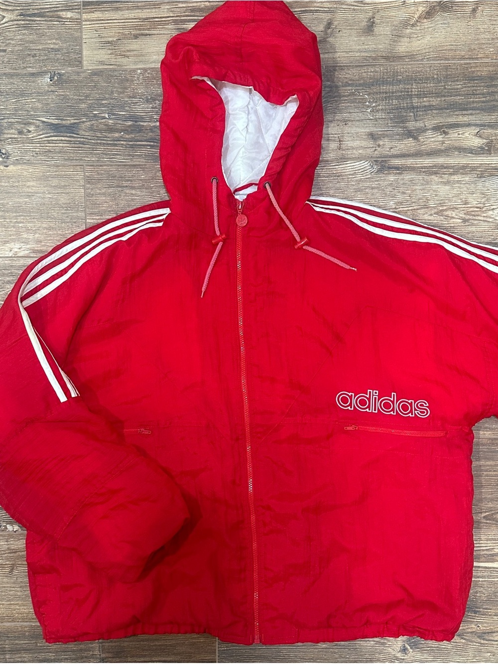 Vintage 90s Addidas Men’s Puffy Windbreaker Hooded XL Trefoil 3 stripe